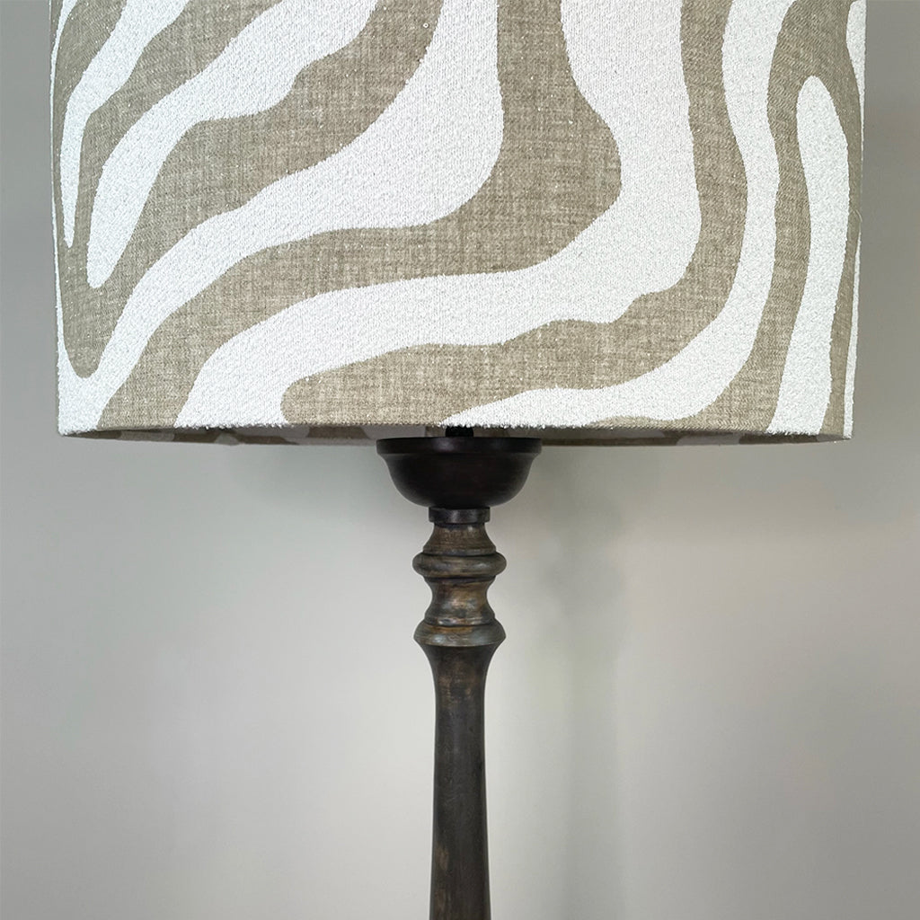 Alia Grey Wash Turned Mango Wood Floor Lamp with Sigrid Birch Lampshade