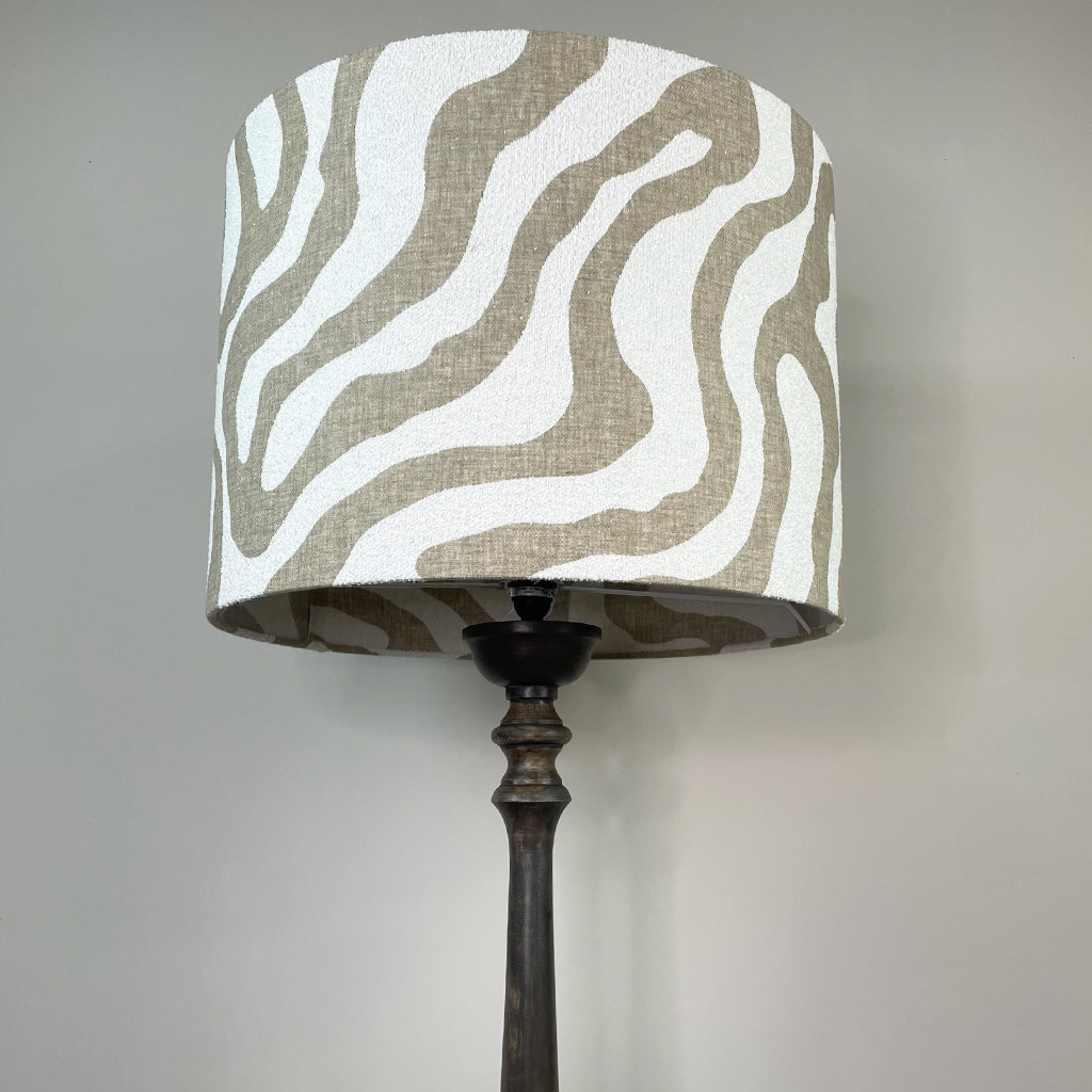 Alia Grey Wash Turned Mango Wood Floor Lamp with Sigrid Birch Lampshade