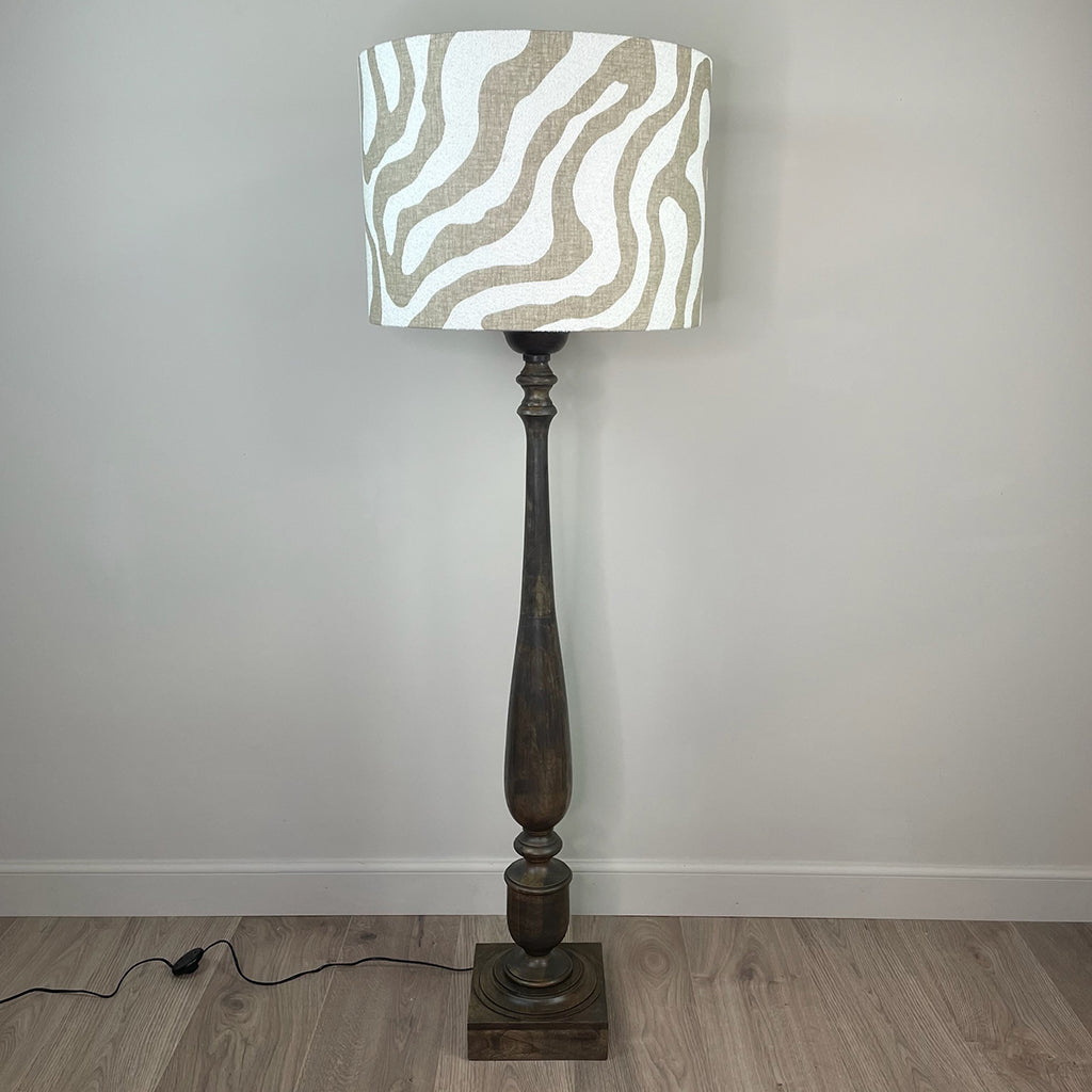 Alia Grey Wash Turned Mango Wood Floor Lamp with Sigrid Birch Lampshade