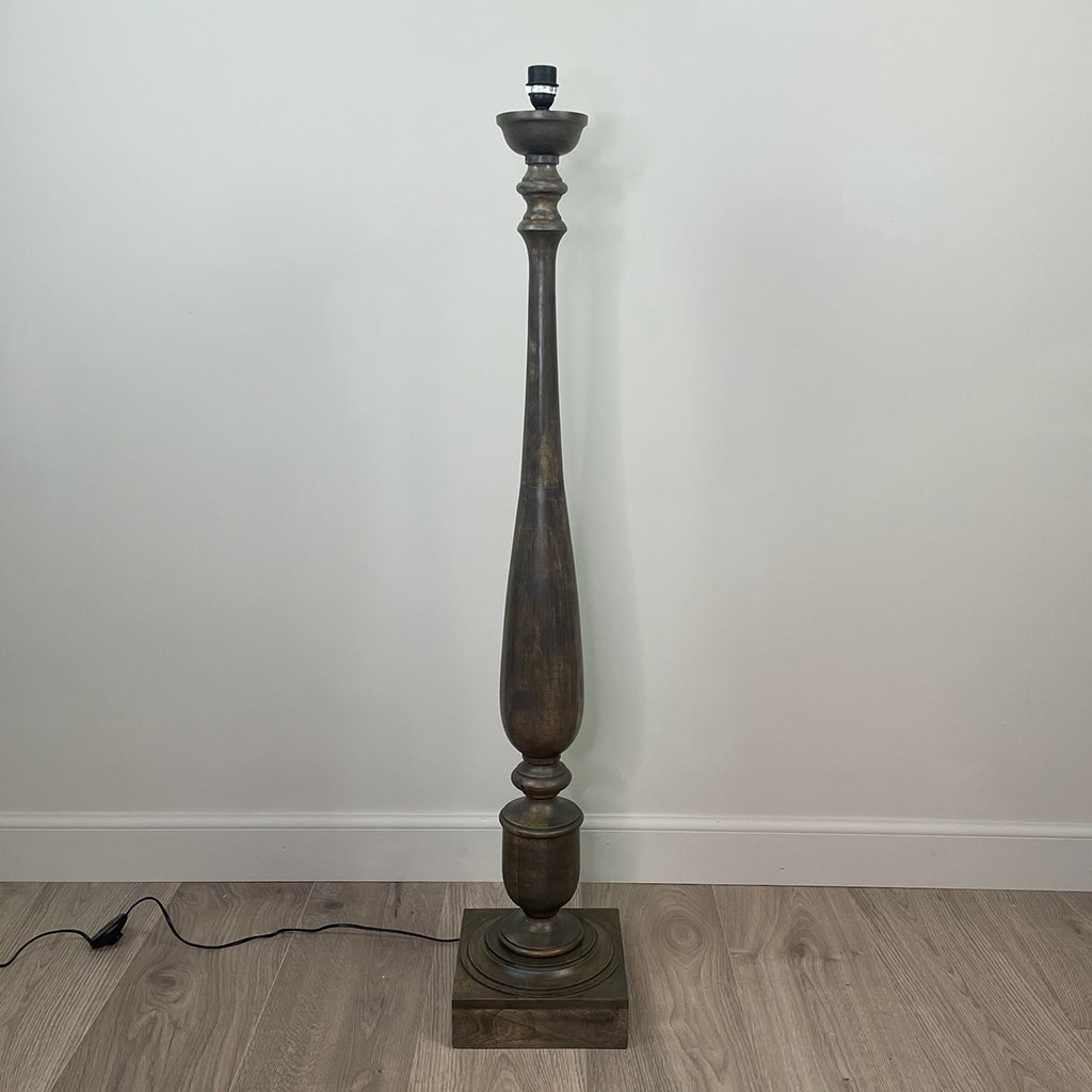 Alia Grey Wash Turned Mango Wood Floor Lamp with Sigrid Birch Lampshade