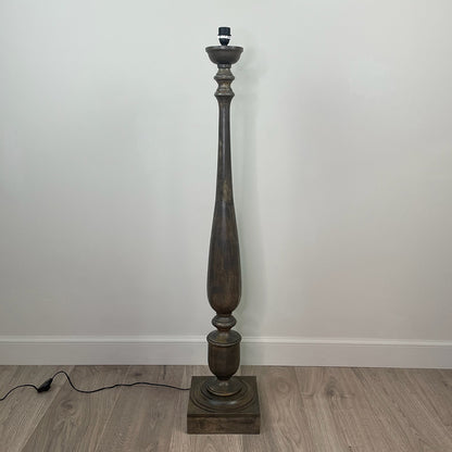 Alia Grey Wash Turned Mango Wood Floor Lamp with Sigrid Birch Lampshade