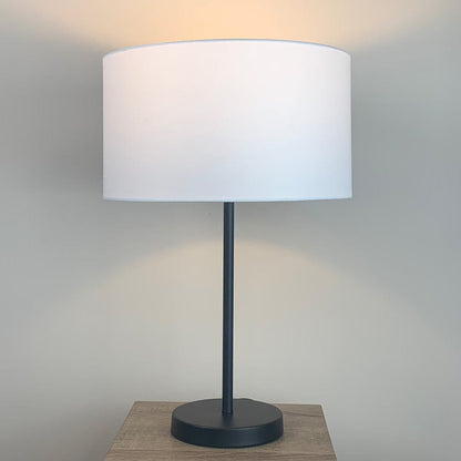 Belford Single Stem Black Table Lamp with Ivory Cylinder Drum Shade