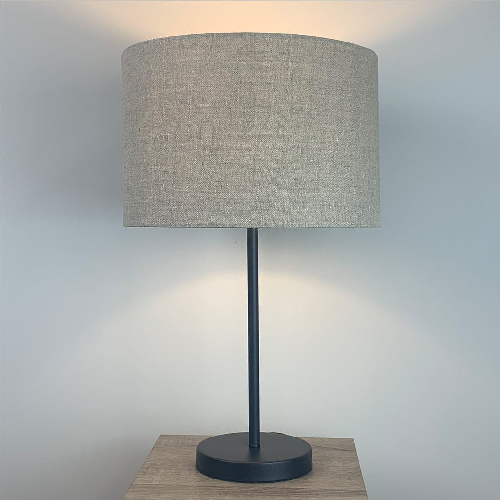 Belford Single Stem Black Table Lamp with Natural Linen Cylinder Shade