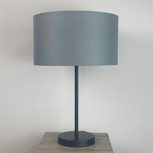 Belford Single Stem Black Table Lamp with Steel Grey Cylinder Drum Shade