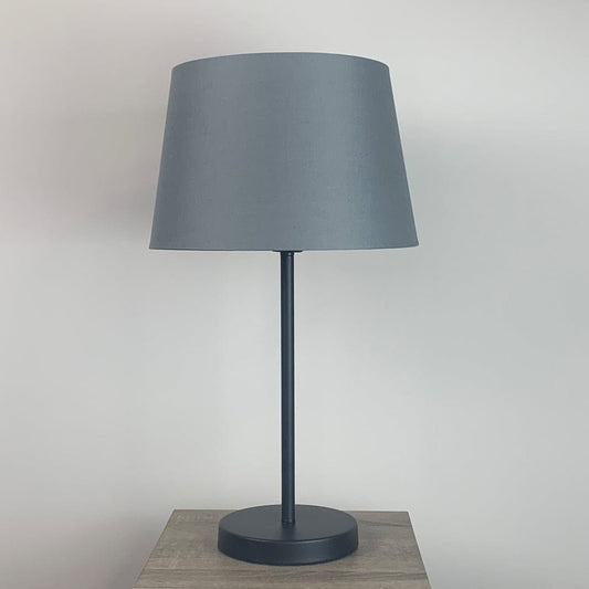 Belford Single Stem Black Table Lamp with Steel Grey Tapered Shade