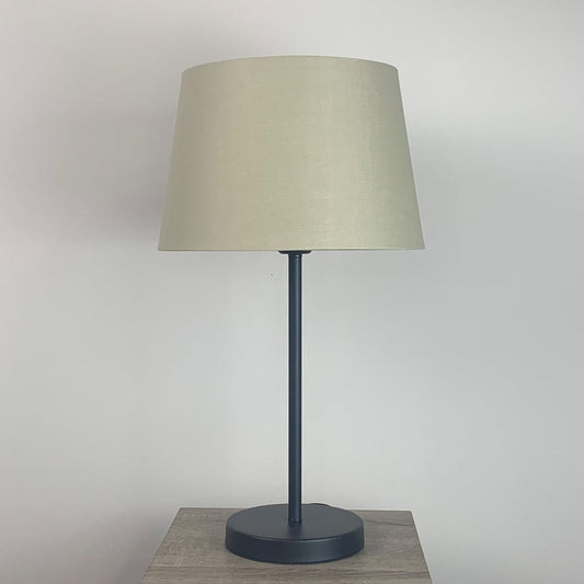 Belford Single Stem Black Table Lamp with Taupe Tapered Shade