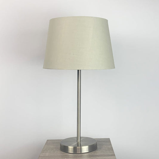Belford Antique Brass Table Lamp with Taupe Tapered Shade