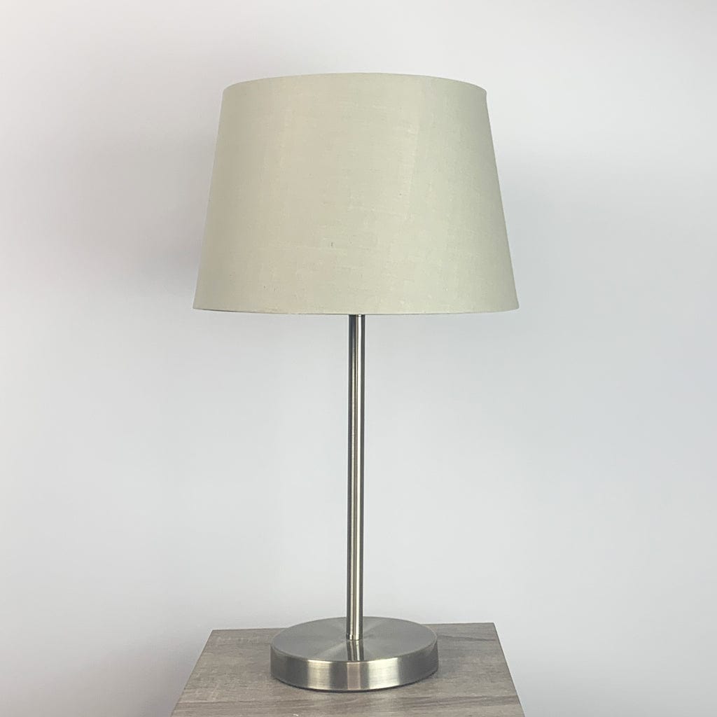 Belford Antique Brass Table Lamp with Taupe Tapered Shade