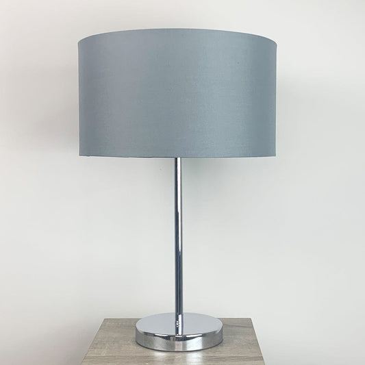 Belford Polished Chrome Table Lamp with Steel Grey Cylinder Drum Shade