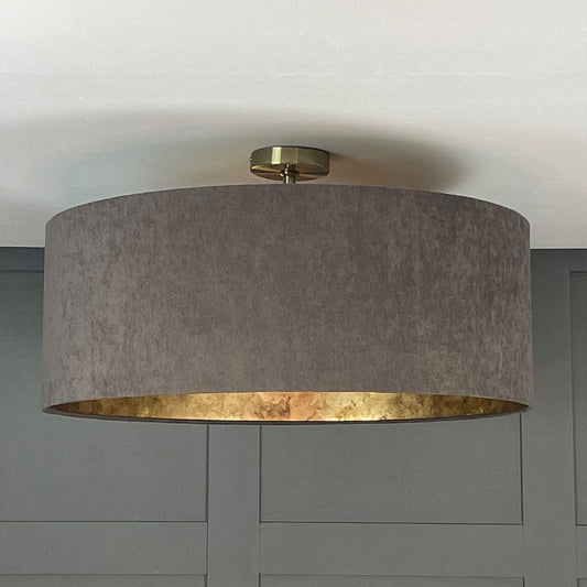 Electrified Belvoir Charcoal Shallow Shade with Burnished Gold Wallpaper Lining