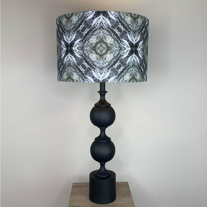 Black Aluminium 2 Ball Tall Foot Table Lamp with Julia Clare's Efflorescence Linen in Green Lampshade