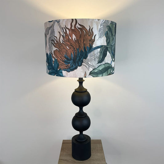 Black Aluminium 2 Ball Tall Foot Table Lamp with Timorous Beasties Epic Botanic Lampshade