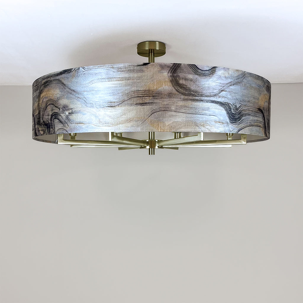 Circa 8 Light Antique Gold with Tessuto Nero Shade