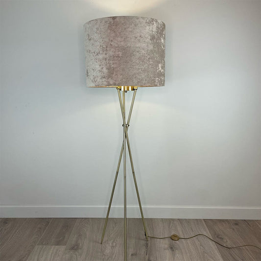 Antique Brass Brondby Floor Lamp with Danby Orchid Deep Drum Shade