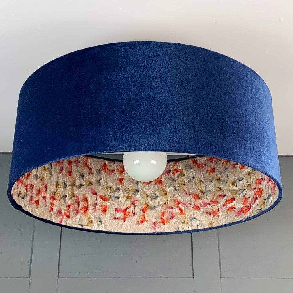 Blue Velvet Electrified Shade with Fluffy Rainbow Fabric Lining