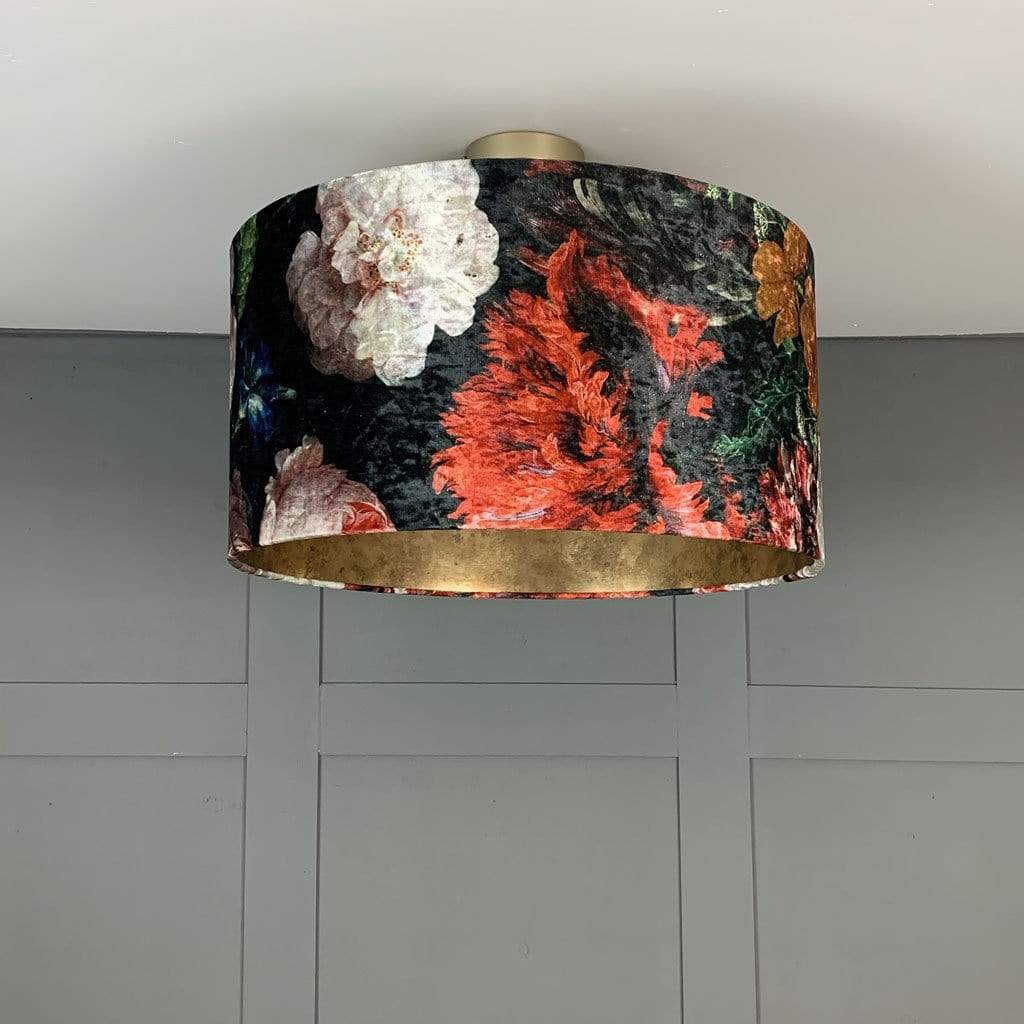 Jardin De Nuit Electrified Drum Shade with Burnished Golden Wallpaper Lining