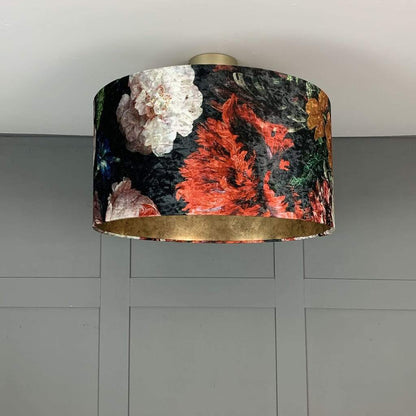 Jardin De Nuit Electrified Drum Shade with Burnished Golden Wallpaper Lining