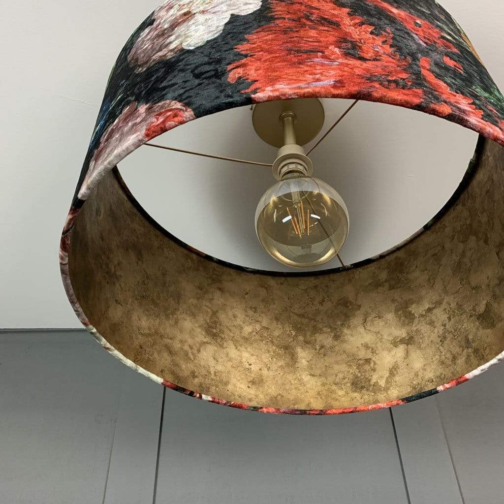 Jardin De Nuit Electrified Drum Shade with Burnished Golden Wallpaper Lining