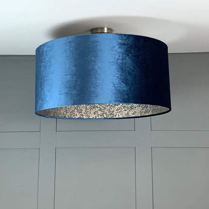 Electrified Blue Letino Shade with Anthology Coral Wallpaper Lining in Midnight