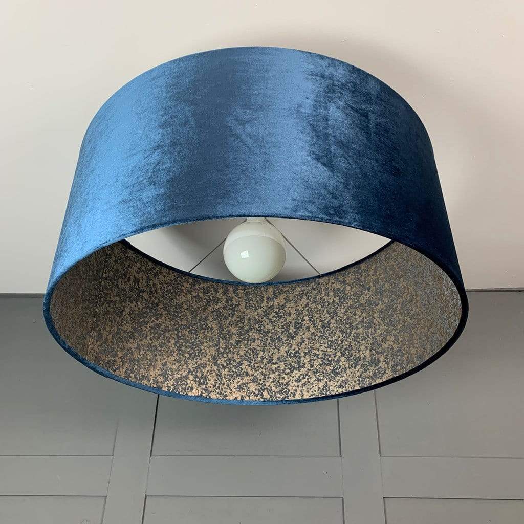 Electrified Blue Letino Shade with Anthology Coral Wallpaper Lining in Midnight
