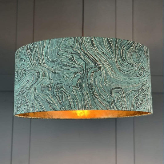 Jade Green, Black and Gold Marble Shade lined with Golden Brown Burnished Wallpaper