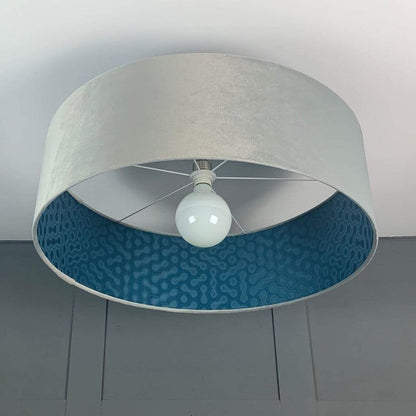 Electrified Platinum Velvet Shade with Hooked on Walls Modern Eccentrics Blue Wallpaper Lining