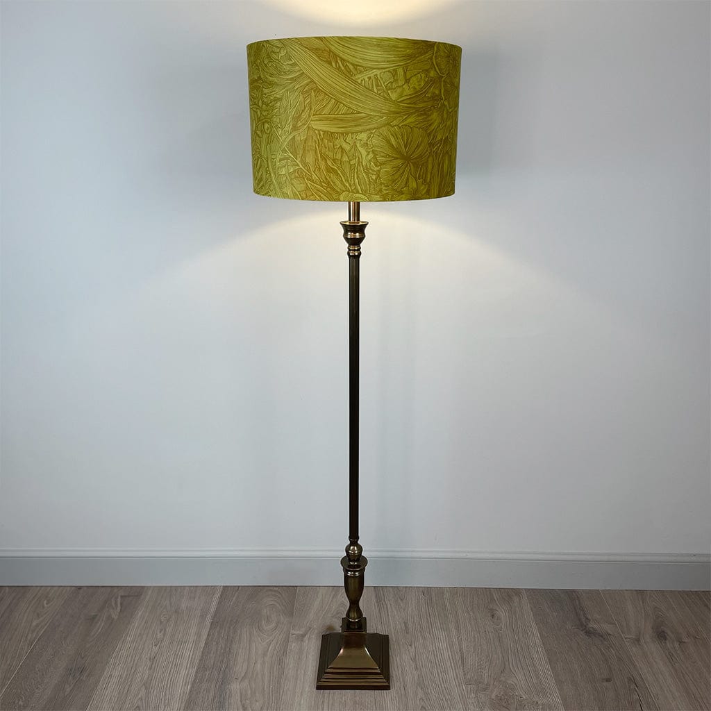 Canterbury Antique Brass Floor Lamp with Timorous Beasties Jungle Tangle Lemon Shade