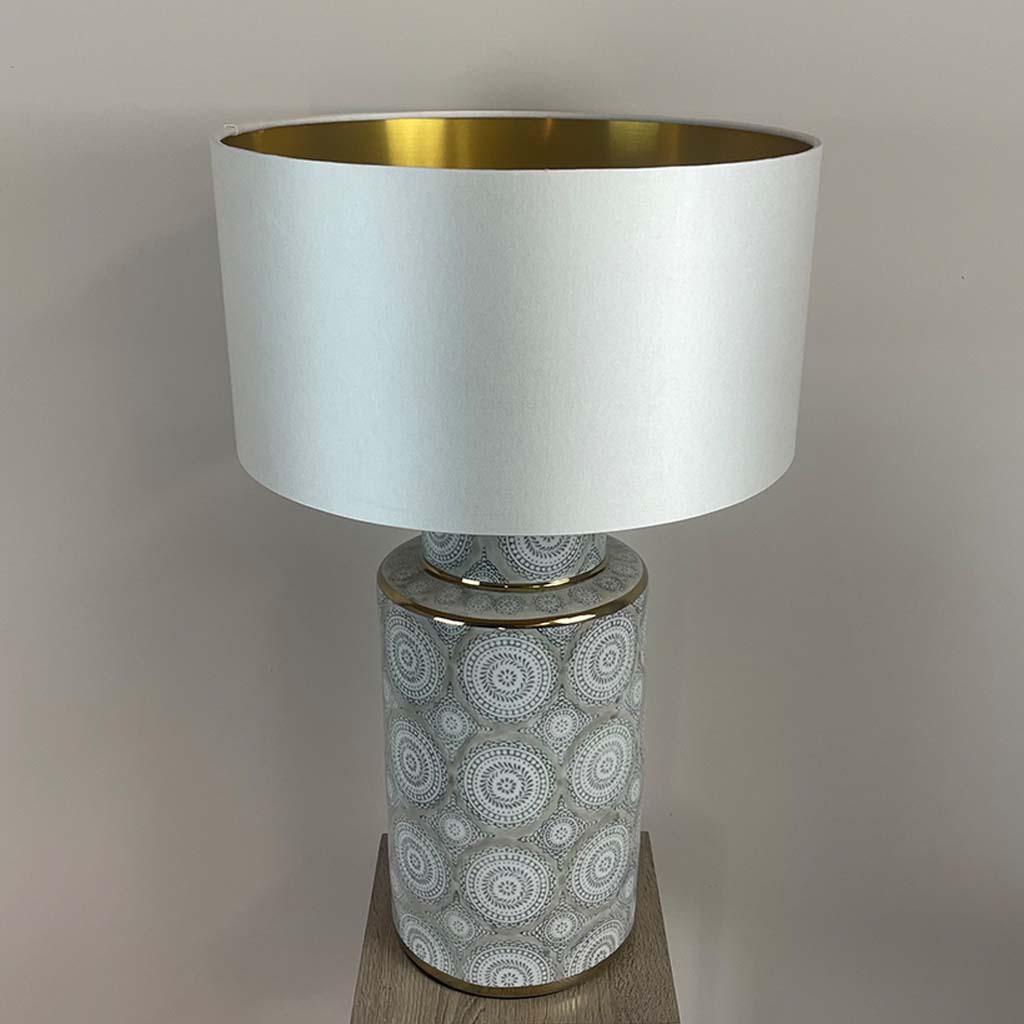 Circle Pattern Ceramic and Chrome Table Lamp