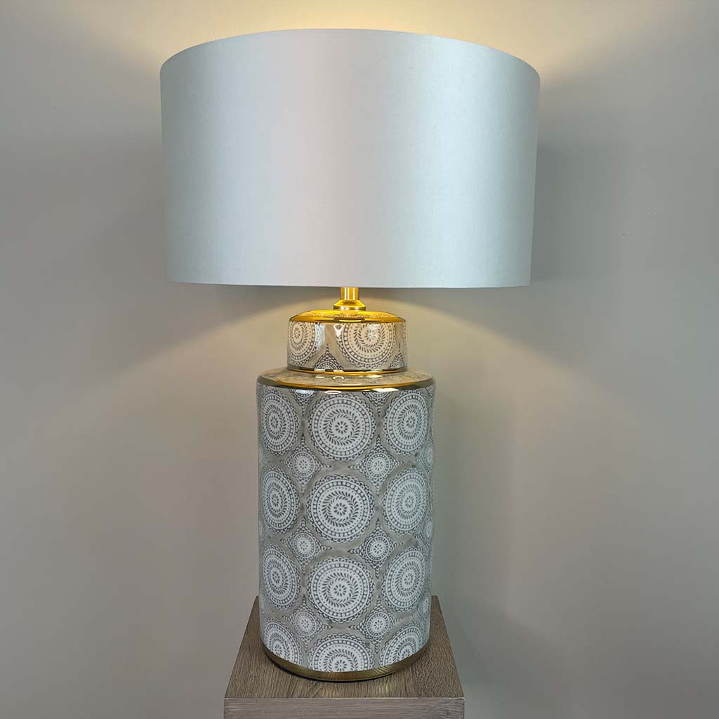 Circle Pattern Ceramic and Chrome Table Lamp