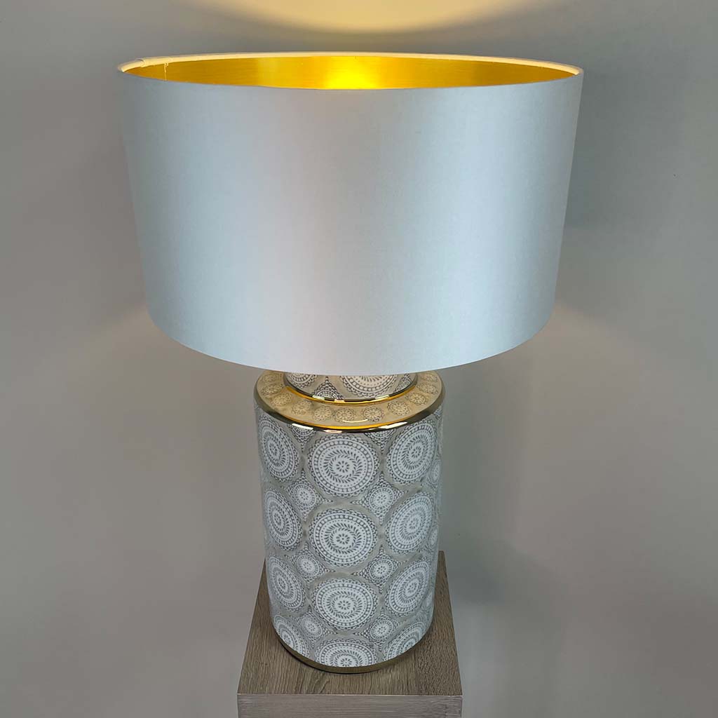 Circle Pattern Ceramic and Chrome Table Lamp