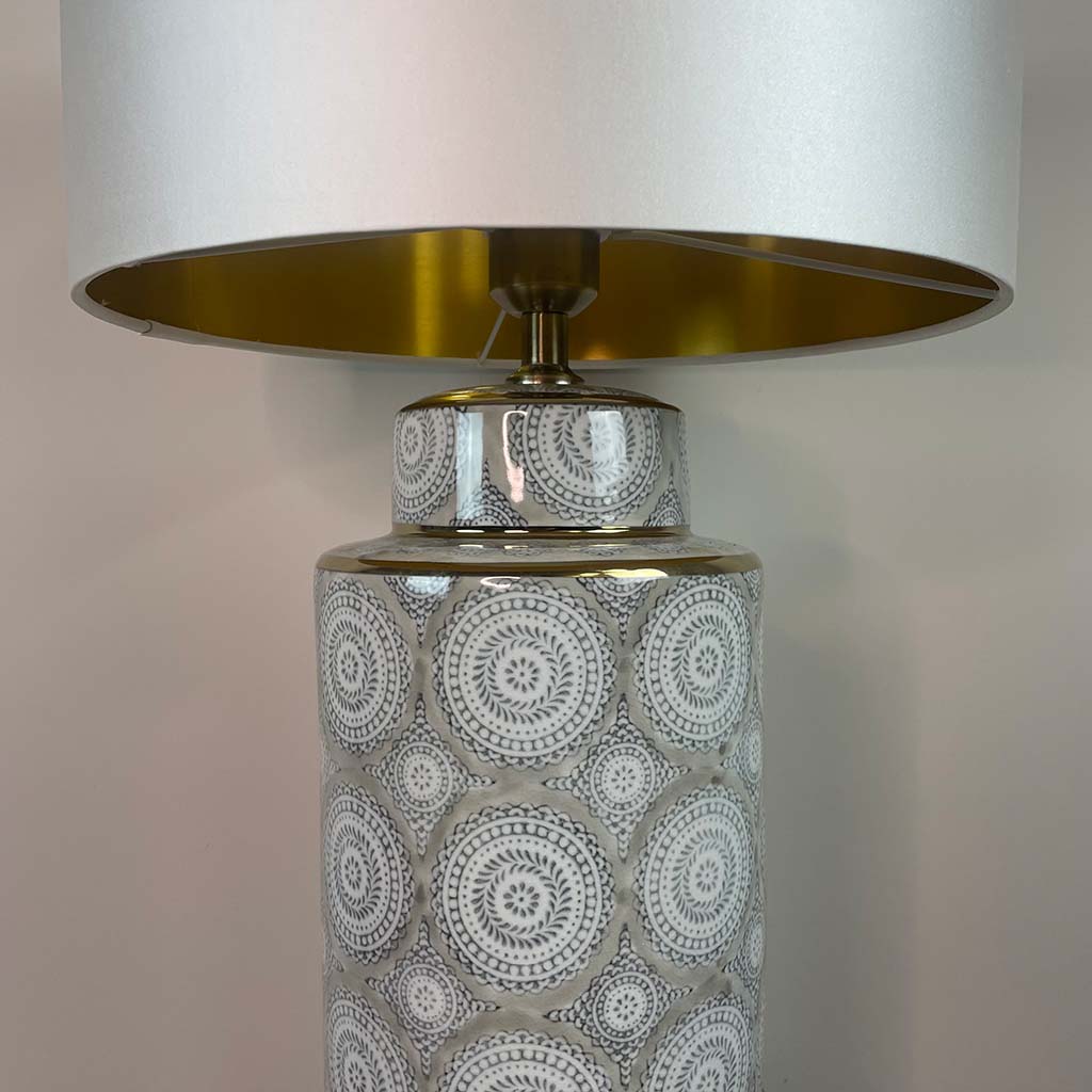 Circle Pattern Ceramic and Chrome Table Lamp