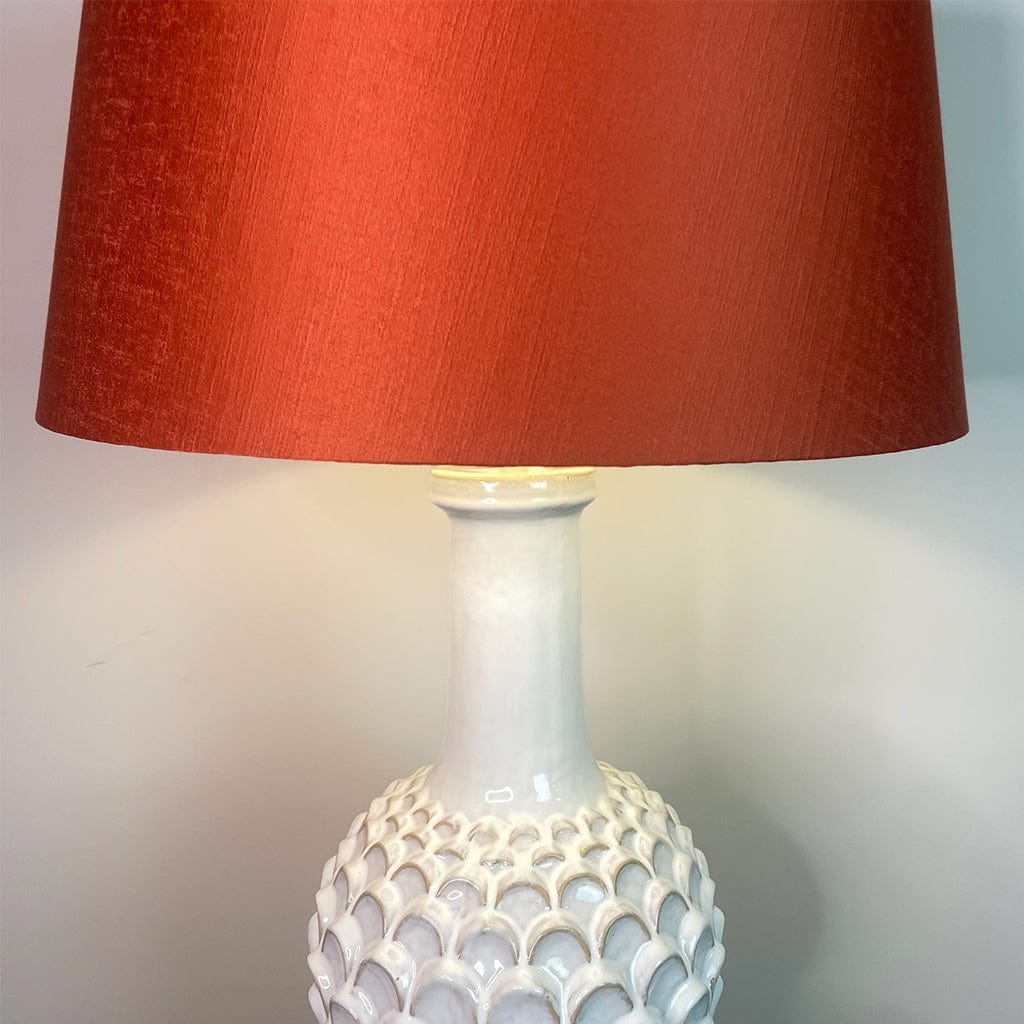 Edlyn White Reactive Glaze Table Lamp with Spice Tapered Shade