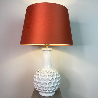 Edlyn White Reactive Glaze Table Lamp with Spice Tapered Shade