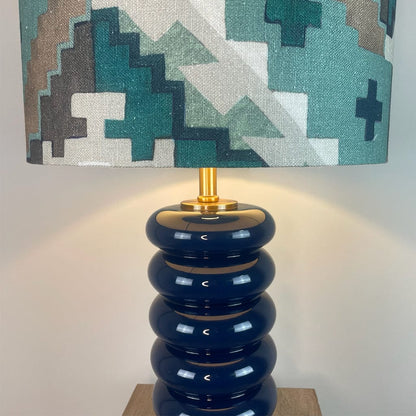 Nomad Blue Glass Table Lamp with Machu Picchu Mineral Lampshade