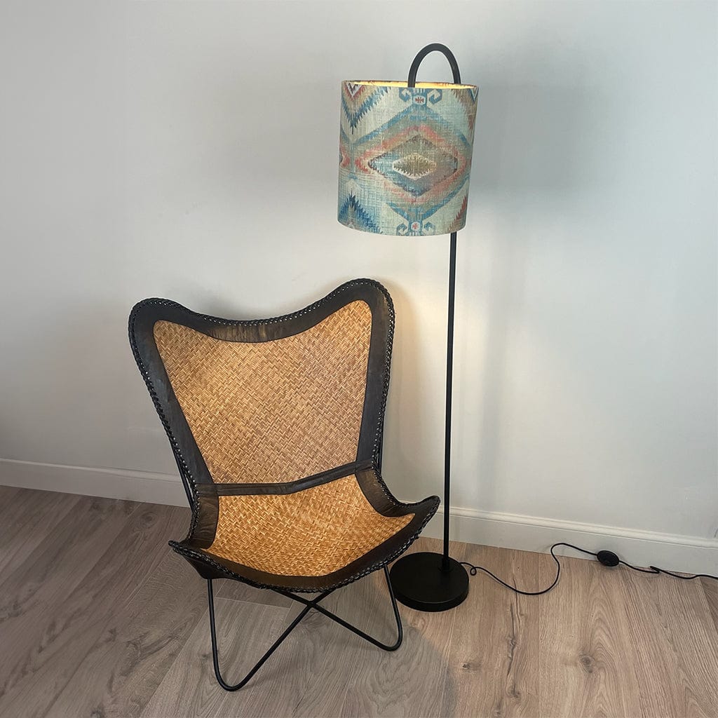 Black Idra Floor Lamp with Santa Cruz Teal Lampshade