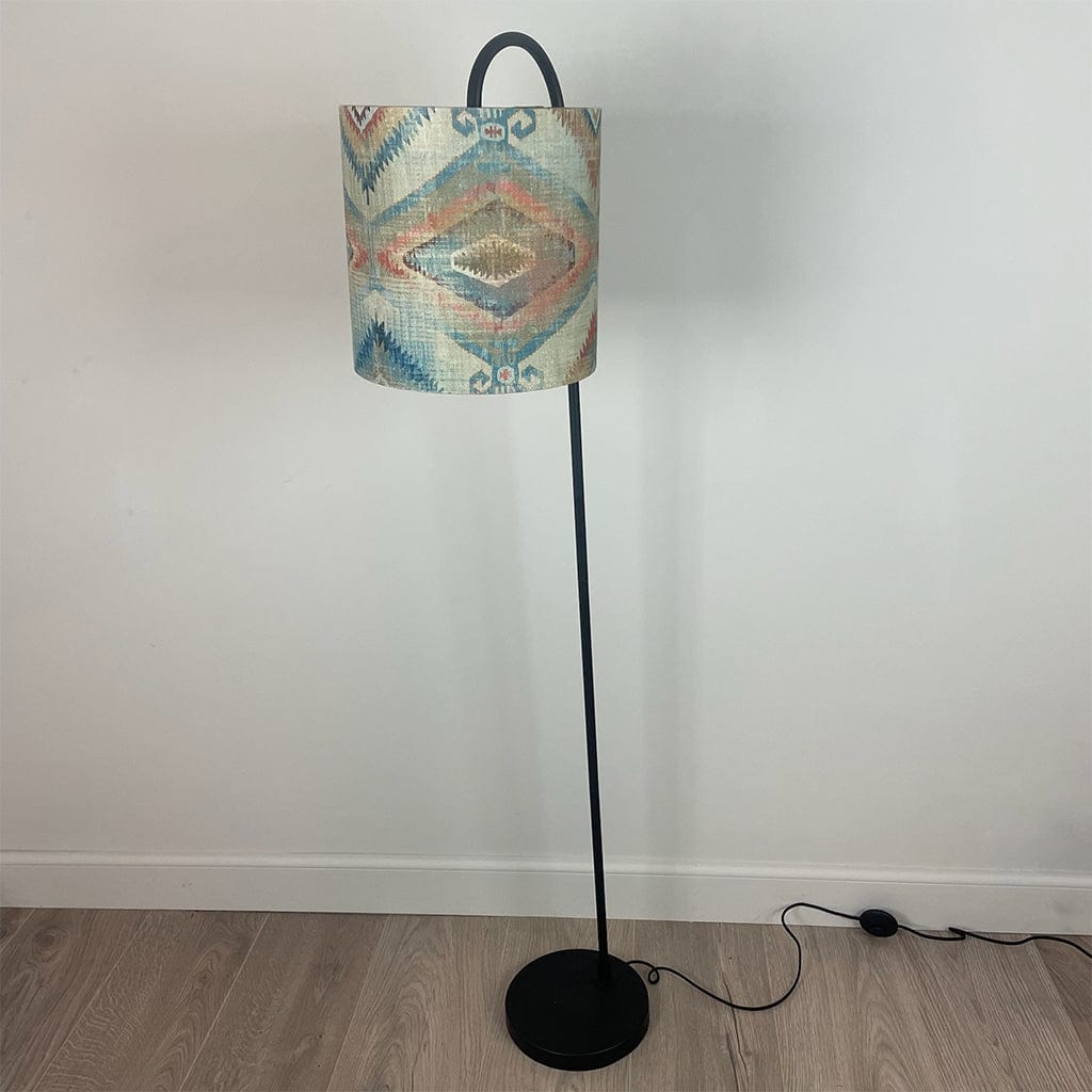 Black Idra Floor Lamp with Santa Cruz Teal Lampshade