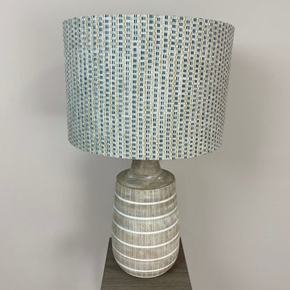 Dambula Grey Wash Stripe Wooden Table Lamp with Woven Fabric Lampshade