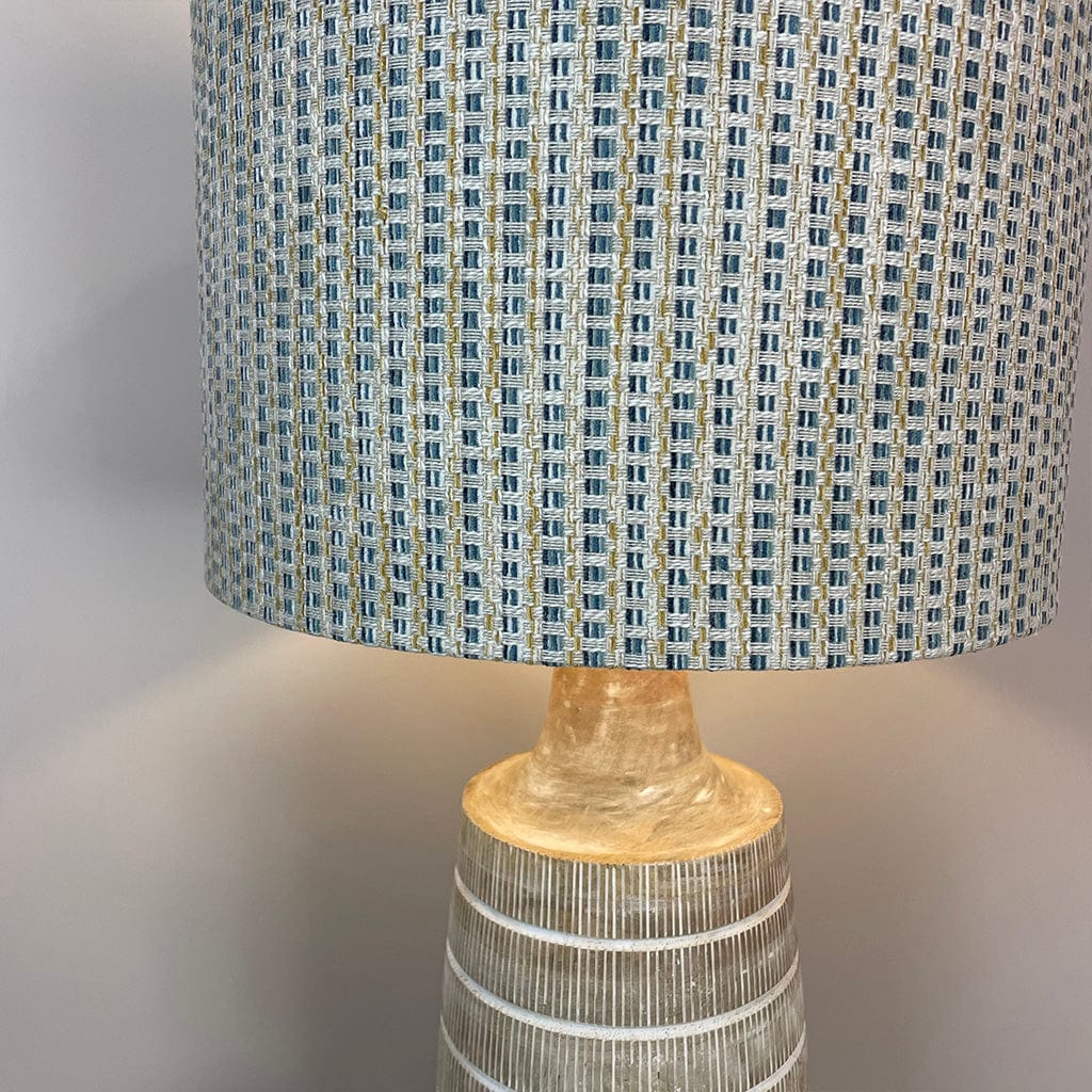 Dambula Grey Wash Stripe Wooden Table Lamp with Woven Fabric Lampshade