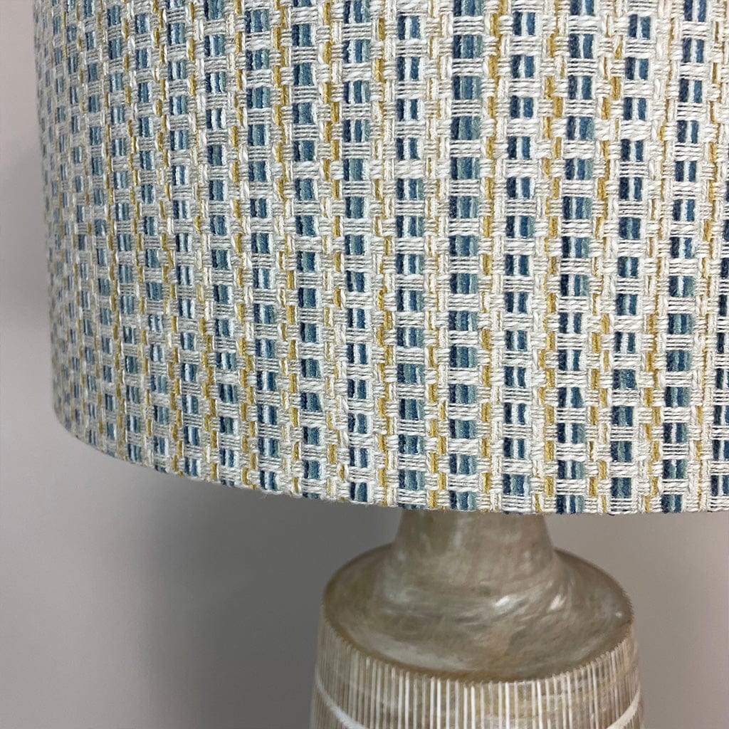 Dambula Grey Wash Stripe Wooden Table Lamp with Woven Fabric Lampshade