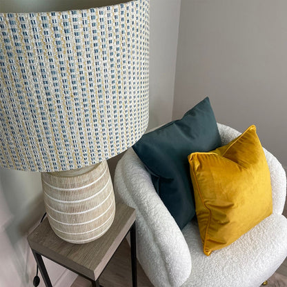 Dambula Grey Wash Stripe Wooden Table Lamp with Woven Fabric Lampshade