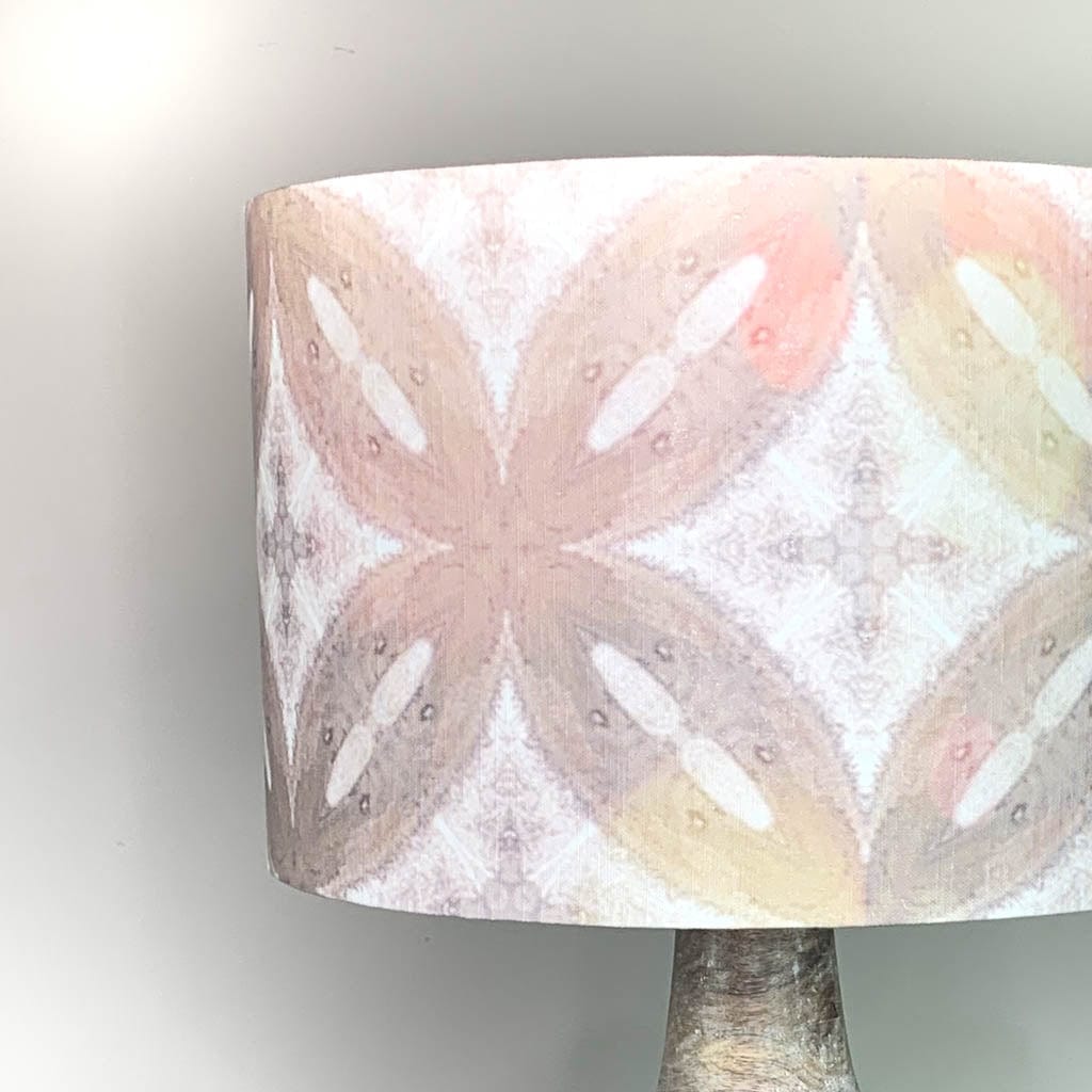 Dambula Grey Wash Stripe Wooden Table Lamp with Julia Clare's Ancient Tracery 2 Linen in Coral Shade