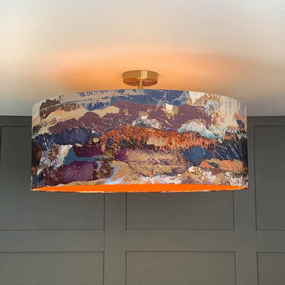 Electrified Mairi Helena Mirrored Storm Linen Dark with Satsuma Orange Silk Lining Lampshade