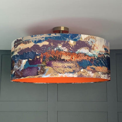 Electrified Mairi Helena Mirrored Storm Linen Dark with Satsuma Orange Silk Lining Lampshade