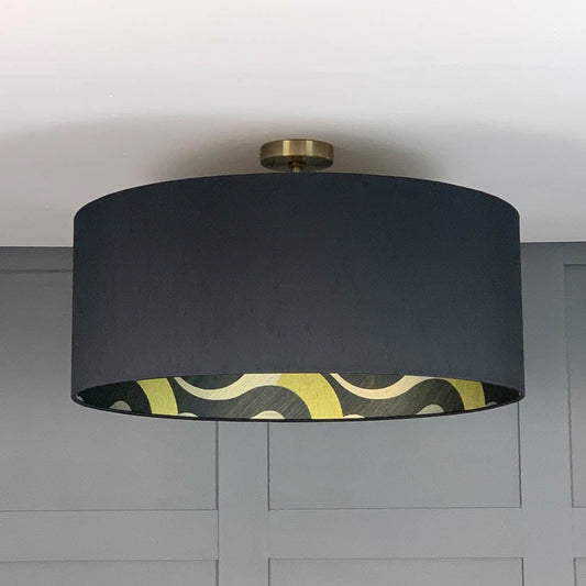 Electrified Astor Black Faux Silk with Arte Queen Cobra Gold Wallpaper Lining Lampshade