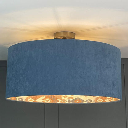 Electrified Boho Shell Ikat Fabric Shade with Ocean Outer