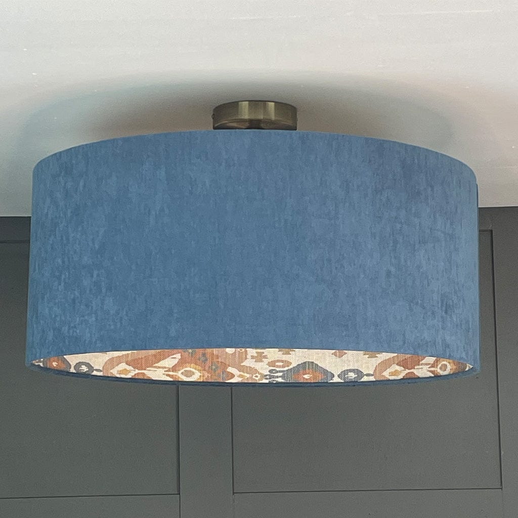 Electrified Boho Shell Ikat Fabric Shade with Ocean Outer