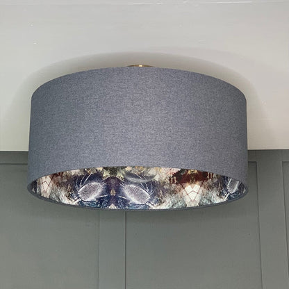 Electrified Finlay Denim Shade with Mairi Helena Scottish Flora Bronze Flush Wallpaper Lining