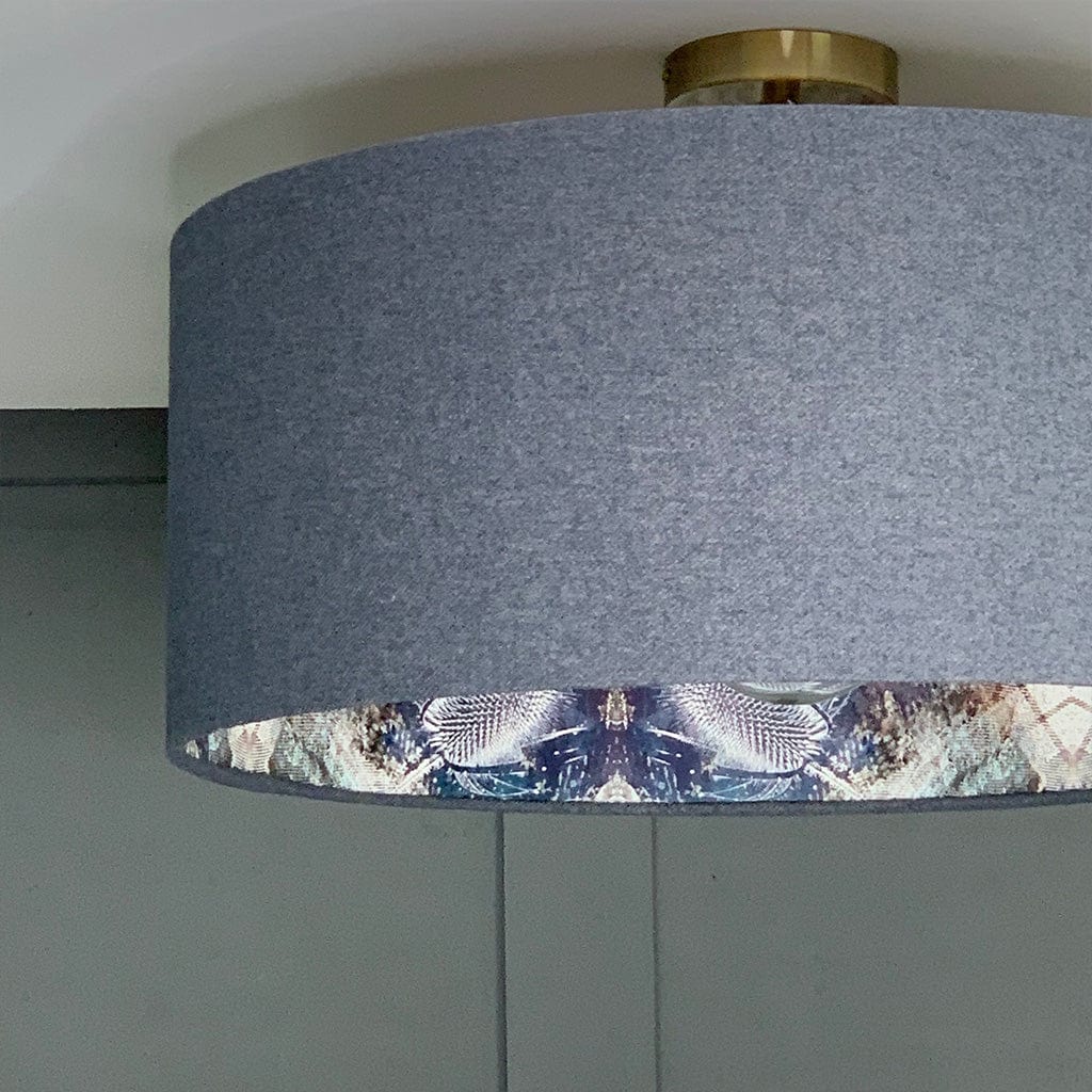 Electrified Finlay Denim Shade with Mairi Helena Scottish Flora Bronze Flush Wallpaper Lining