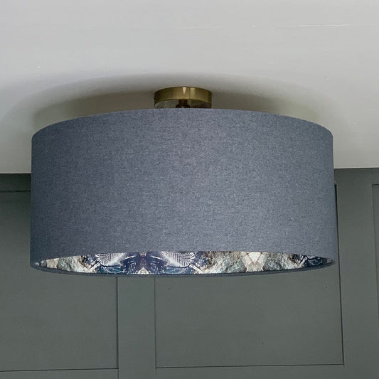 Electrified Finlay Denim Shade with Mairi Helena Scottish Flora Bronze Flush Wallpaper Lining