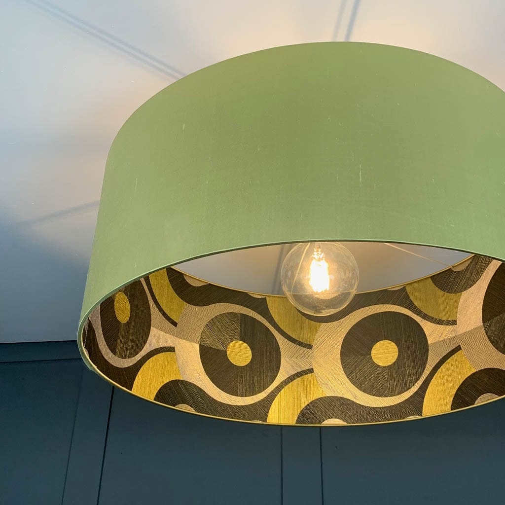Electrified Green Silk Shade with Arte Queen Cobra Gold Wallpaper Lining Lampshade